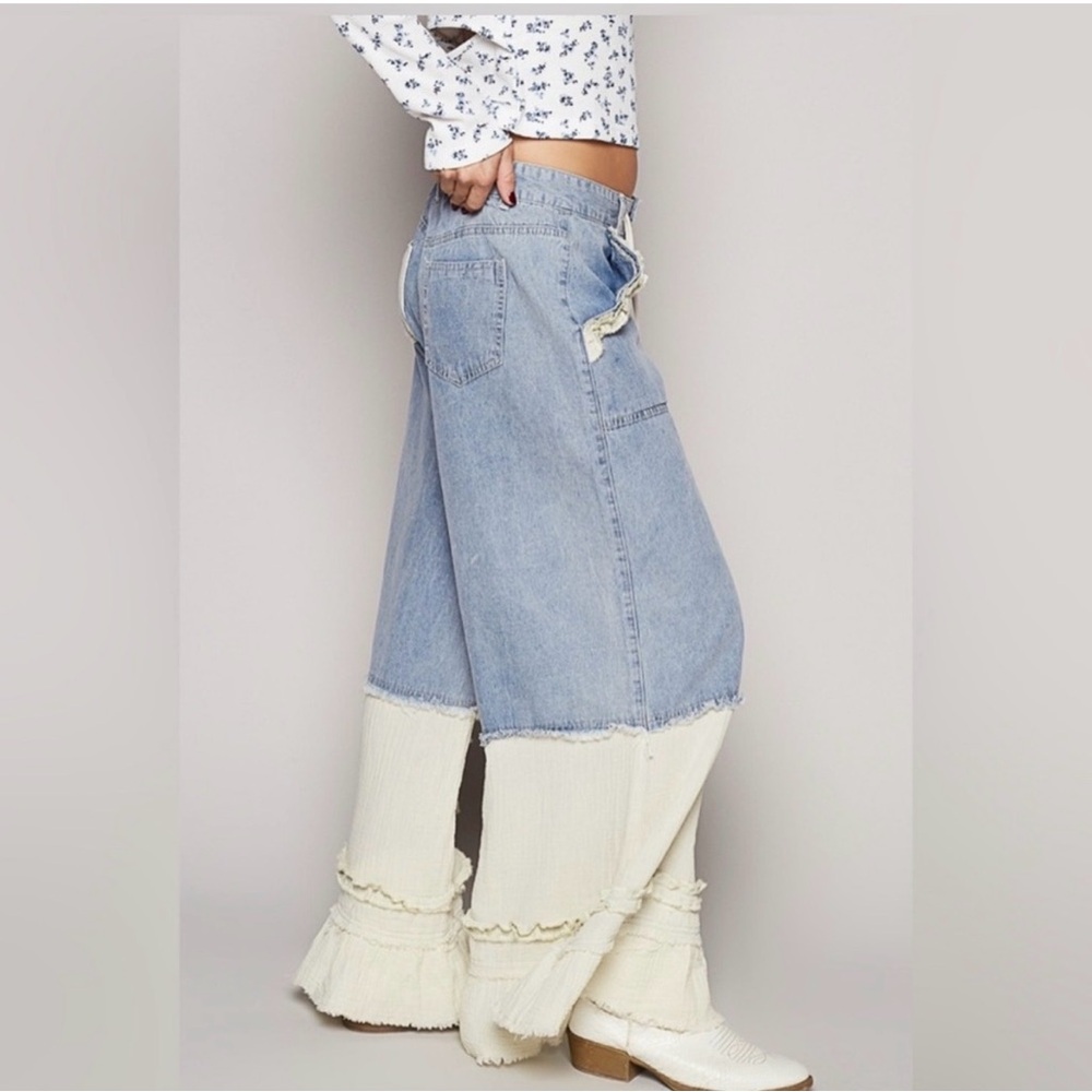 POL Blue and Cream Flare Jeans - Picture 2 of 3